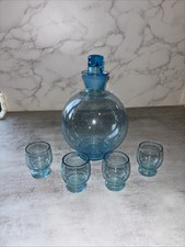 Vintage Hand Blown Blue Glass Decanter picture