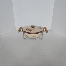 Vtg Fred Roberts 9 1/2” Covered Casserole Dish Del Coronado Pattern W/ Rack picture