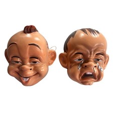 Vintage Baby Face Masks Set Crying and Smiling Plastic Halloween Costume Decor picture