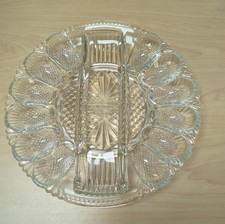 Vintage Glass Deviled Egg/Relish Plate, 11