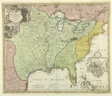 Louisiana Mississippi Map Vintage 1710s Homann Glossy Reprint Wall Art picture