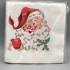 Vtg New 1950s Christmas SANTA Double Sided Paper Napkins MCM Retro Beach Product picture