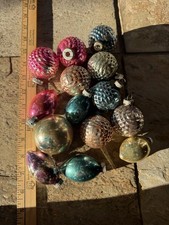 15 Old Shiny Bright Christmas Ornament Round Waffle Teardrop Flaking Paint Lot picture