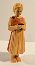 Vintage Huggler Wyss Swiss Carved Wood Girl Figurine Brienz Christnacht 4 5/8