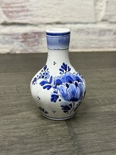 Vintage DP Delft Bud Vase Blue White Floral Design Flowers Collectible MCH picture