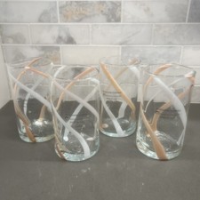 Set of 4 Murano Alessandro Coppola Peach Swirled  5.75” Indented Glasses  picture