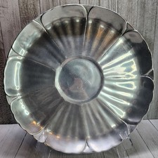 Vintage Pewter Silverplate Serving Bowl Round 12'' Scalloped Edge Flower Style picture