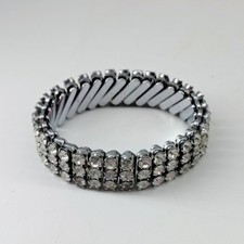 Vintage Expansion Bracelet Silver Tone Rhinestone Glam picture