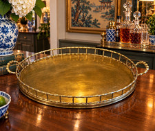 Vintage XL Brass Bamboo Serving Tray Chinoiserie Hollywood Regency Barware picture