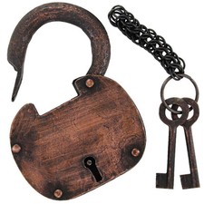 Dungeon Guardian Medieval Iron Prison Padlock with Keys | Antique Vintage Lock picture