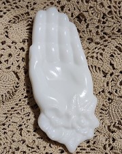 Avon Milk Glass Bird In Hand Soap Dish Soap Trinket Tray Vintage picture