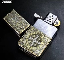 Zorro 910S Handheld Flip Top Windproof Kerosene Flint Wick Brass Pocket Lighter picture