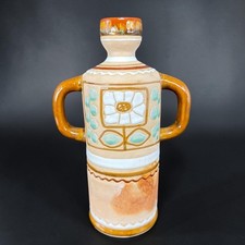 Handmade Folk Art Pottery Vase Double Handle Flower Amber Glaze 9in picture