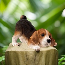 Realistic Adorable Crouching Tri Color Beagle Dog Puppy Figurine 7.5
