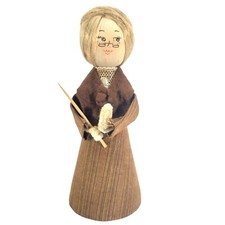 Vtg Wood Handcrafted School Marm Teacher Headmistress Figurine Cloth Dress 6