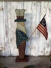 VTG Primitive 36” Uncle Sam Holding A Betsy Ross Flag. Folk Art 1990’s picture