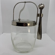 Etched Wheat Quartzex Crystal Noritake Ice Bucket W/Stainless Tongs MCM picture