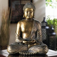 Bronze Metallic Buddha Statue Meditation Figurine Zen Serenity Garden Home Décor picture