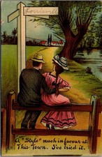 Louisville IL 1910 Postcard Couple on Fence 
