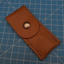 VTG Leather Folding Blade Pocket Knife Sheath Pouch Tan EDC Storage Case 4.5x4 picture