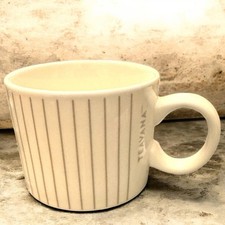 Starbucks Teavana Coffee Mug 12 oz White Gray Pinstripe Wide Mouth Brand New picture