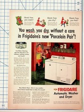 Vintage 1950s Frigidaire Porcelain Pair Washer Dryer Magazine Ad picture