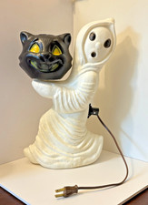 Vtg General Foam Plastics Halloween Ghost Black Cat Blow Mold Light 13