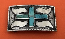 VTG Unbranded Old Western Native American Sterling Silver Turquoise Belt Buckle picture