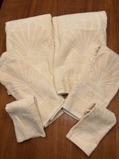 Vintage NWT 6pc JCPenney Sculpted Seashell Towel Set Soft Cream Coastal USA Made picture