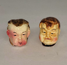 Vtg Mid Century Ceramic Chubby Face Salt and Pepper Shakers Japan Toby Pair picture