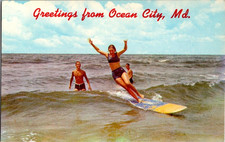 Postcard Woman Surfing c1960s Greetings from Ocean City MD M.D. Maryland  (A1) picture