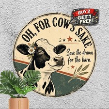 Funny Cow Heifer Please Slang Round Metal Sign Retro Decor Plaque picture