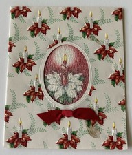 Vintage Christmas Card Poinsettia Ribbon S10 picture