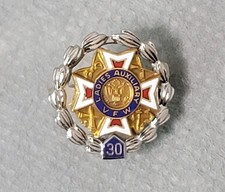 VFW LADIES AUXILIARY Leavens Sterling 30 YEARS Service PINBACK Pin picture
