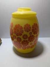 Bartlett Collins Vintage Orange Daisies On Yellow Glass Cookie Jar picture