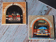 2 Vintage Charleston Fire Department Stone Tile Coasters Hand Signed C Ellsworth picture