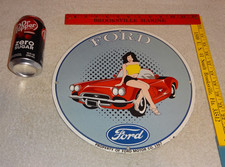 VINTAGE NOS 1967 FORD MUSTANG SPORTS CAR WOMAN PORCELAIN METAL GASOLINE OIL SIGN picture