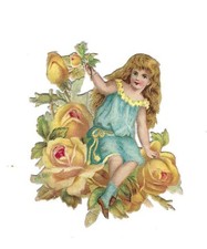 1888 Chromo decoupis, Victorian Flower Fairy BLUE, Antique Die-Cut Scrap, 2.5