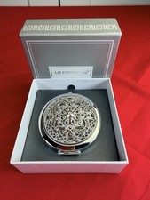NEW Liz Claiborne Compact Mirror Jeweled Rhinestone Silver Filigree Box Retro picture