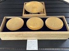 Rare Japanese 24K Gold Plated Honkin Cup Sake Set – Boxed Award Gift – Good Luck picture