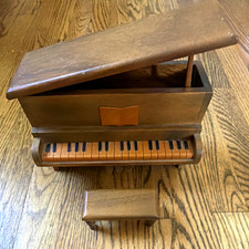 Wood Piano-Shaped Music Box with Matching Bench Seat, Plays “somewhere my love” picture