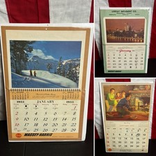 Vintage Lot Rare Massey Harris Vintage Farm Calendars- 1953 1955 1956- On Boards picture