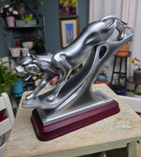 Herco Silver Tone Panther Metal Sculpture Figurine on Burgundy Base picture