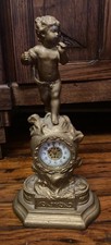 New Haven Clock Cherub Ornate Victorian Brass Shelf Mantle Clock Porcelain Face picture