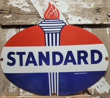 VINTAGE STANDARD PORCELAIN SIGN RARE OLD 1957 GAS STATION TORCH AMOCO USA GARAGE picture