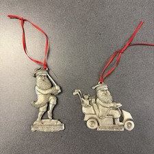 Vintage 91/92 Reichert Studios WI Pewter Christmas Ornament x2 Santa Golf picture