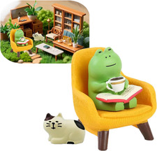 Miniature Frog Figurine - Cute Resin Frog Sculpture Drinking Coffee with Cat,... picture
