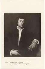 Paris France Titian Man With A Glove Painting Louvre Museum Art Postcard Unused picture
