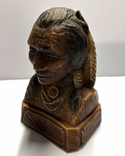 Antique Cigar Shop Countertop Chief Native American Bust Figurine Sculpture picture