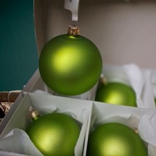 Vintage 1990s Czech Republic Matte Olive Green Glass Christmas Ornaments Set 6 picture